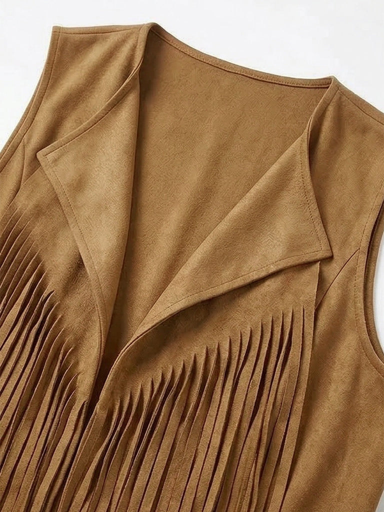 1970s Faux Suede Tassel Disco Vest Set: beautiful vintage outerwear, retro jacket, classic elegance with timeless appeal