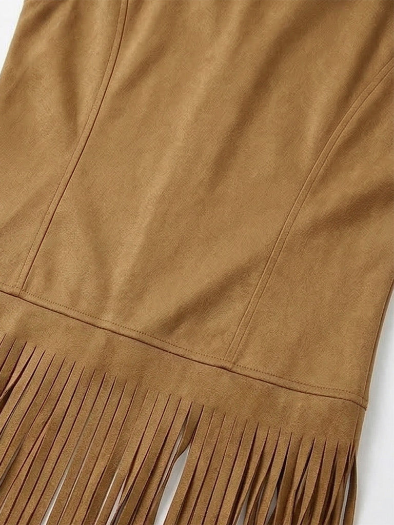1970s Faux Suede Tassel Disco Vest Set | vintage outerwear, retro jacket, classic elegance - perfect for retro fashion enthusiasts