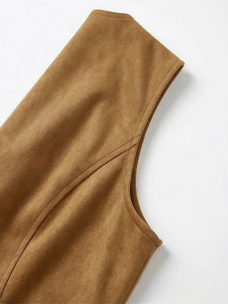 1970s Faux Suede Tassel Disco Vest Set: beautiful vintage outerwear, retro jacket, classic elegance with timeless appeal