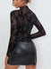 1970s Flocked Floral Mesh Half Turtleneck Slim Top - vintage fashion, retro style