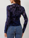 1970s Flocked Floral Mesh Half Turtleneck Slim Top - vintage fashion, retro style