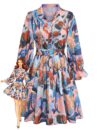 1970s Floral Lantern Sleeve Shirt Collar Belted Dress - vintage dress, retro fashion, floral print for vintage lovers