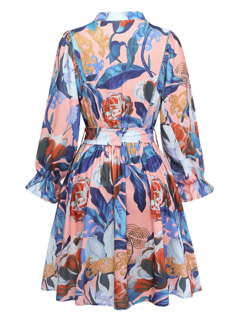 1970s Floral Lantern Sleeve Shirt Collar Belted Dress - vintage dress, retro fashion, floral print for vintage lovers