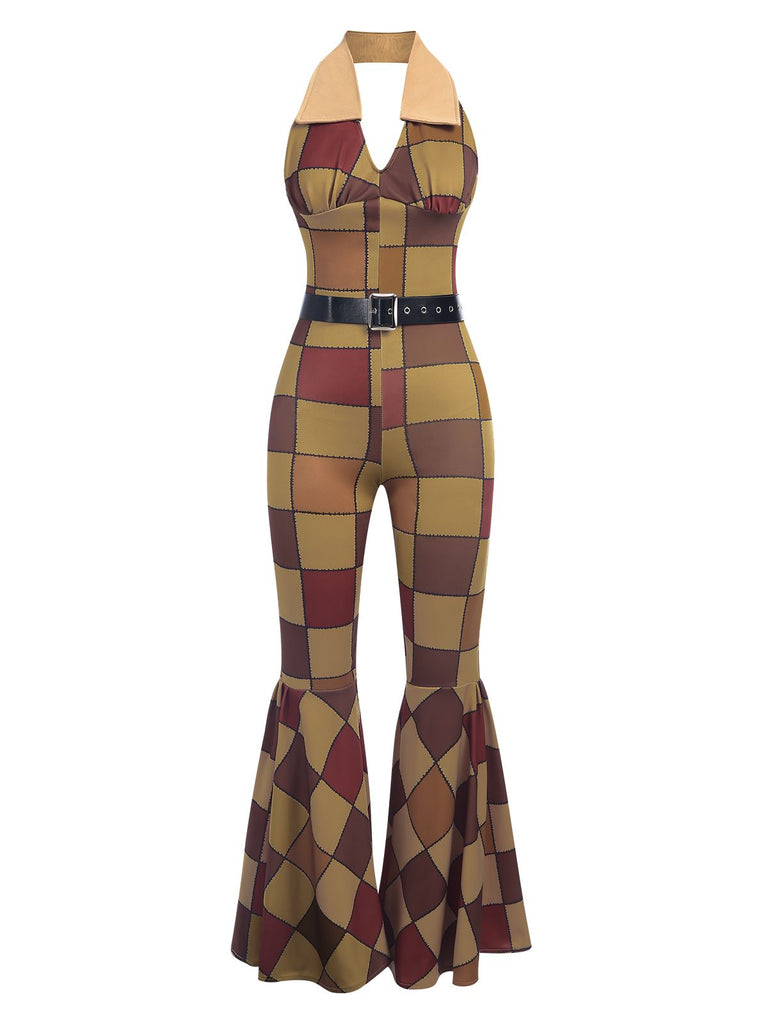 1970s Floral Print Patchwork Halter Jumpsuit - vintage jumpsuit, retro chic for women