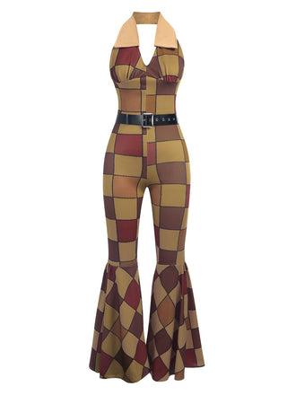 1970s Floral Print Patchwork Halter Jumpsuit - vintage jumpsuit, retro chic for women