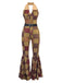 1970s Floral Print Patchwork Halter Jumpsuit - vintage jumpsuit, retro chic for women