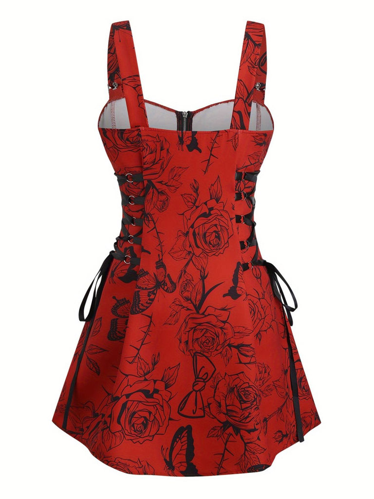 1970s Floral Steampunk Zipper Dress - vintage dress, retro fashion