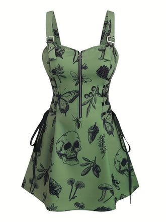 1970s Floral Steampunk Zipper Dress - vintage dress, retro fashion