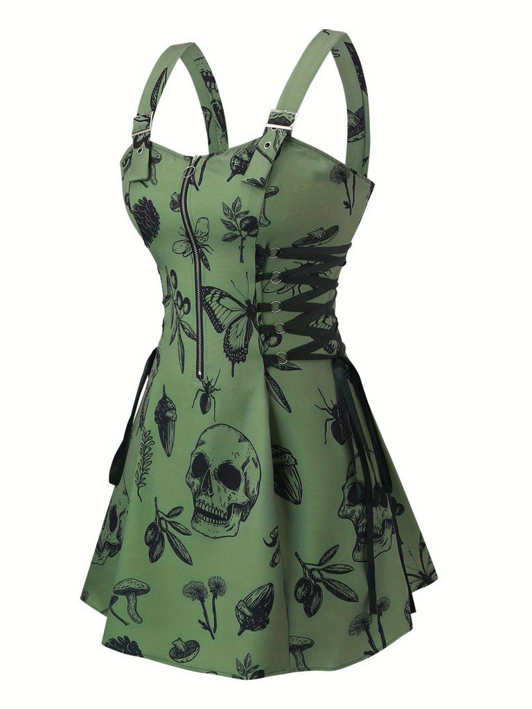 1970s Floral Steampunk Zipper Dress - vintage dress, retro fashion
