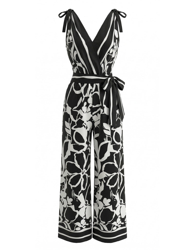 1970s Floral V-Neck Sleeveless Wide Leg Jumpsuit 2