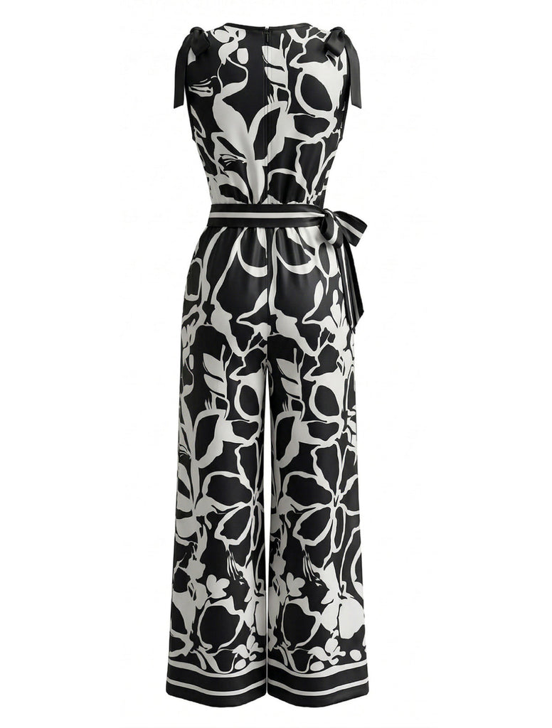 1970s Floral V-Neck Sleeveless Wide Leg Jumpsuit 3