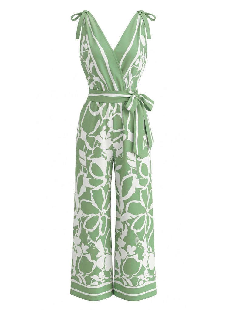 1970s Floral V-Neck Sleeveless Wide Leg Jumpsuit 5
