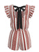 Red 1940s Print Striped Ruffle Romper 9