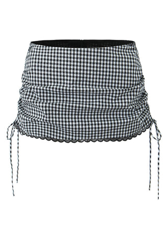 1970s Gingham Plaid Lace Bow Skirt - vintage skirt, retro style for vintage lovers