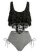 1970s Gothic Mesh Striped Bat Print Tankini Set - vintage fashion, retro style