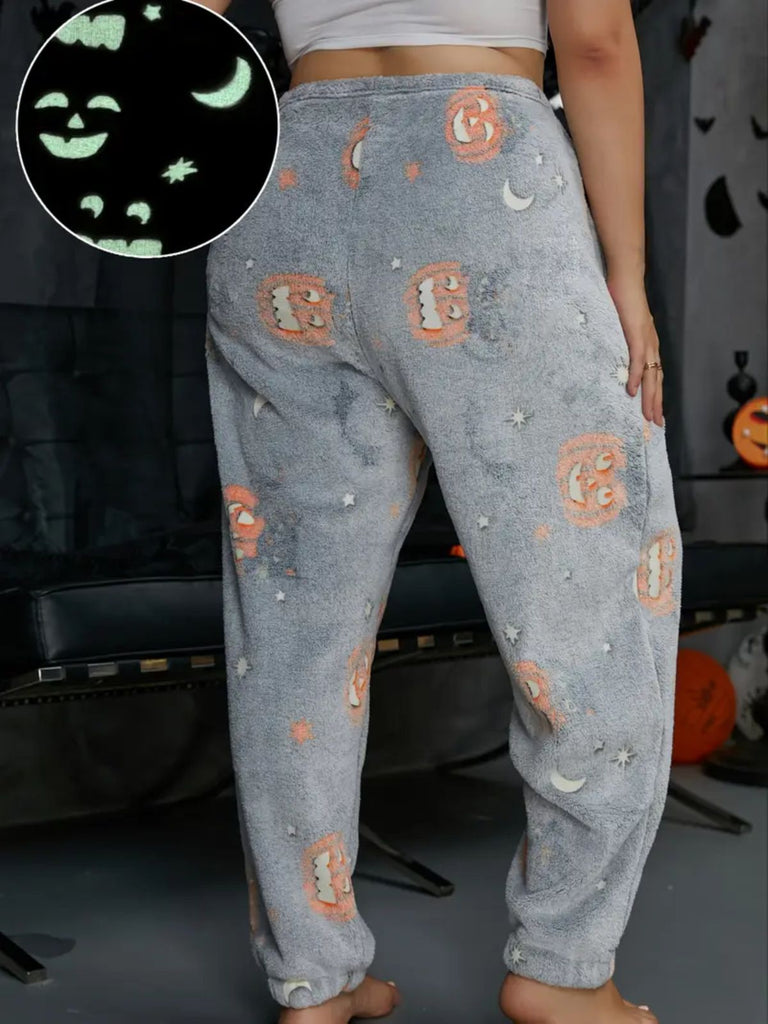 1970s Halloween Glowing Pumpkin Ghost Pajama Pants - vintage fashion, retro style