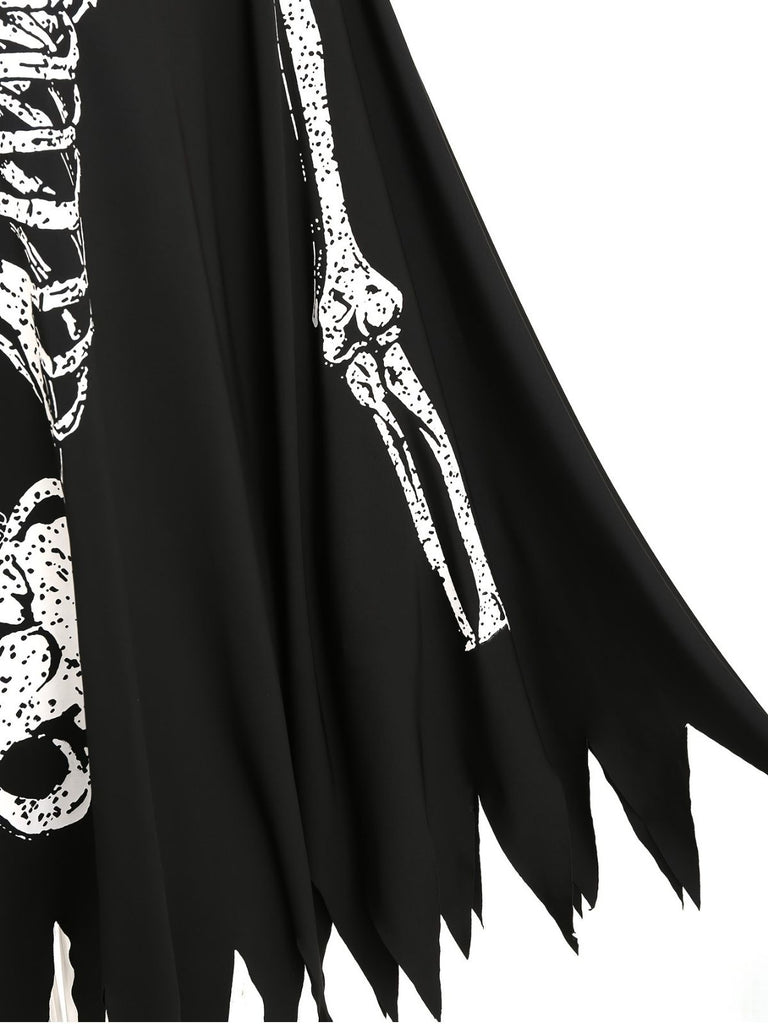 1970s Halloween Skeleton Bone Print Hooded Cape - vintage fashion, retro style