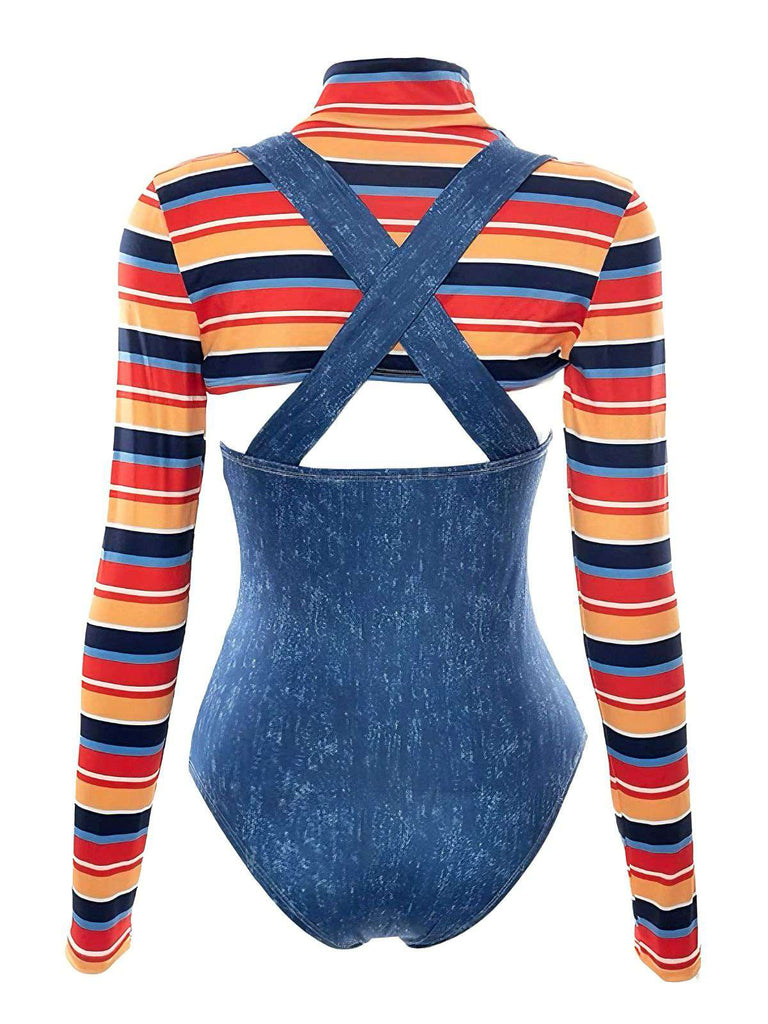 1970s Halloween Striped Costume Bodysuit - vintage fashion, retro style