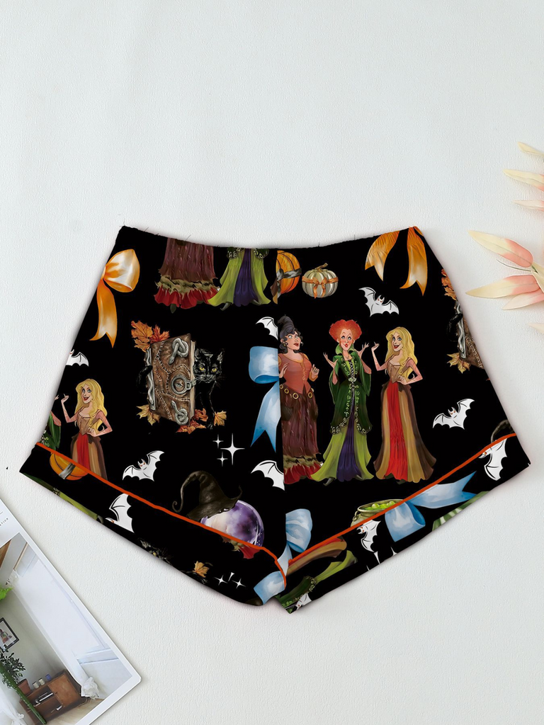 1970s Halloween Witch Print Satin Pajama Set - vintage fashion, retro style