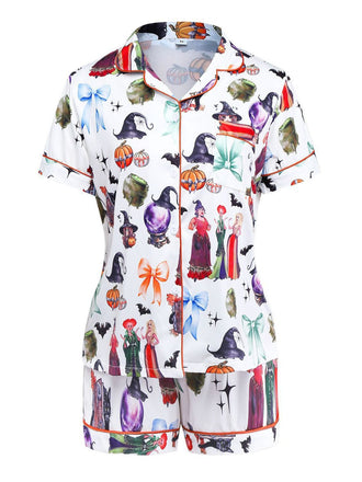 1970s Halloween Witch Print Satin Pajama Set - vintage fashion, retro style