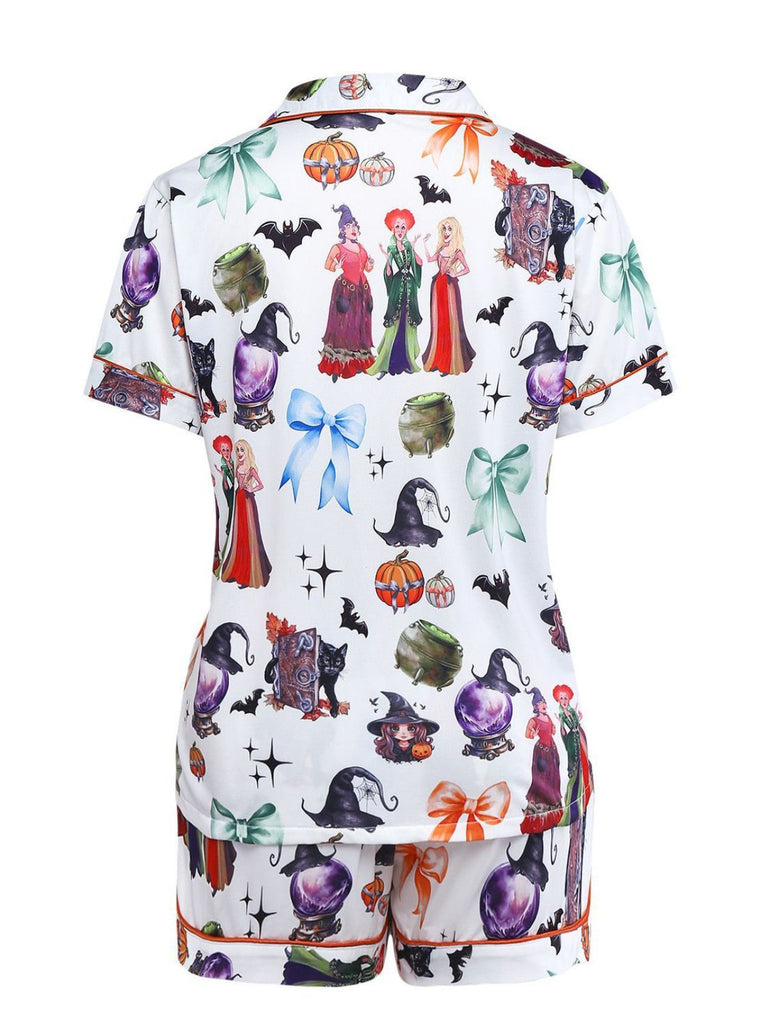 1970s Halloween Witch Print Satin Pajama Set - vintage fashion, retro style