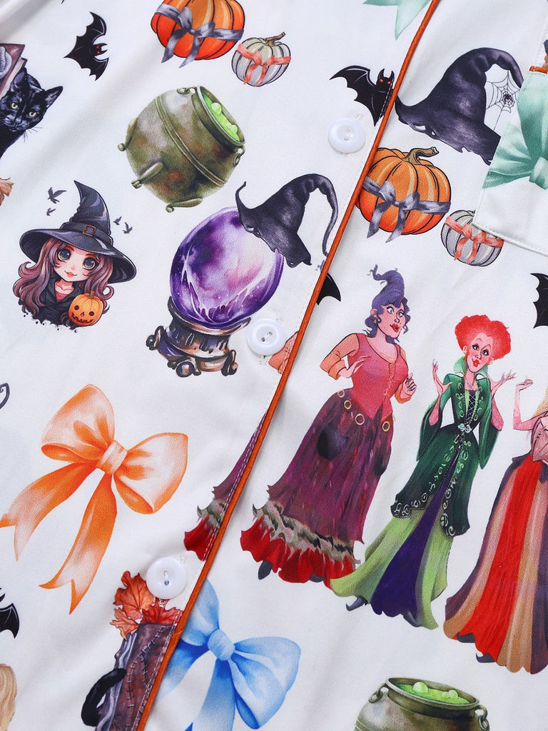 1970s Halloween Witch Print Satin Pajama Set - vintage fashion, retro style