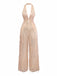 1970s Halter Deep V-Neck Sequin Fringe Jumpsuit - vintage jumpsuit, retro fashion