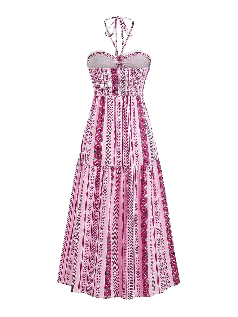 1970s Halter Ethnic Print Boho Dress - vintage dress, retro fashion