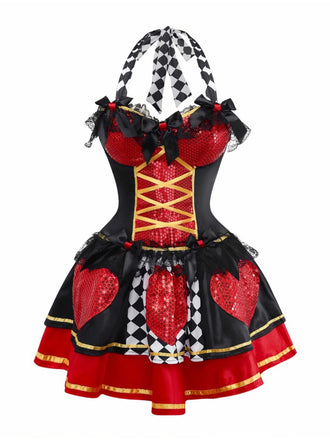 1970s Halter Halloween Queen Of Hearts Sequined Costume - vintage fashion, retro style
