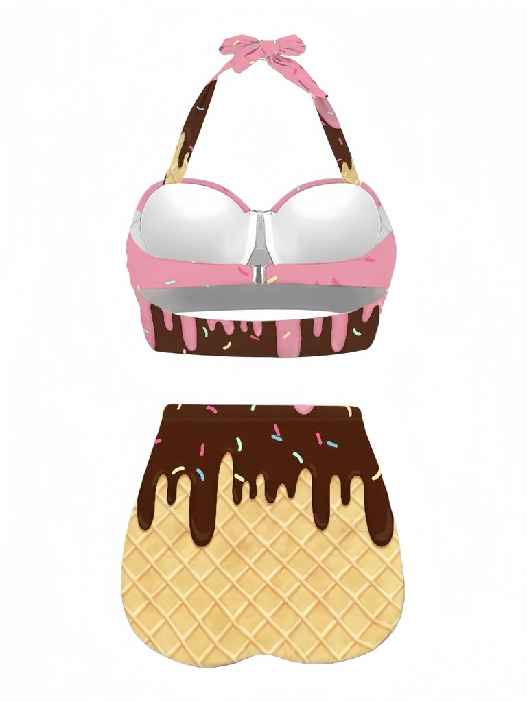 1970s Halter Ice- Cone High-Waist Bikini: 1970s Riviera elegance, reimagined for her