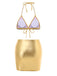 This 1970s Halter Metallic Bikini & Ruched Cover-Up carries 1970s vacation dreams in every stitch