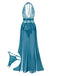 She slips into this 1970s Halter Sheer Lace Slit Long Nightgown and suddenly it's a 1970s daydream