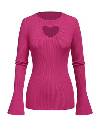 She finds her 1970s story in this 1970s Heart Cutout Knitted Solid Sweater