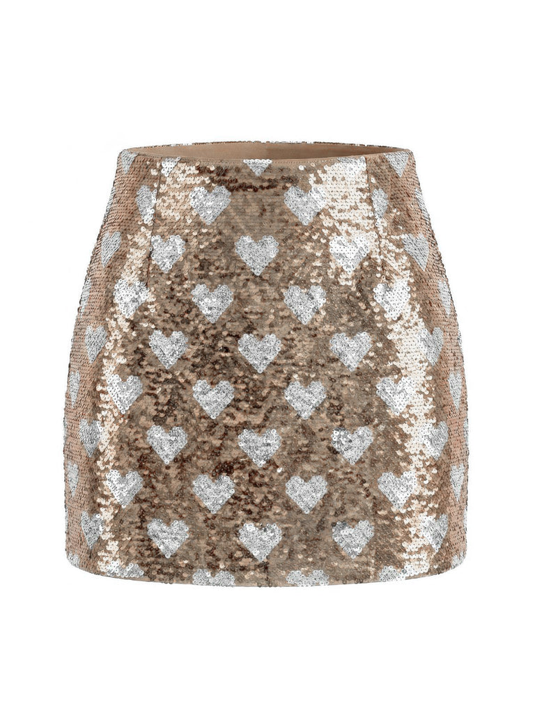 1970s Heart Sequined High Rise Bodycon Skirt - vintage skirt, retro style for vintage lovers