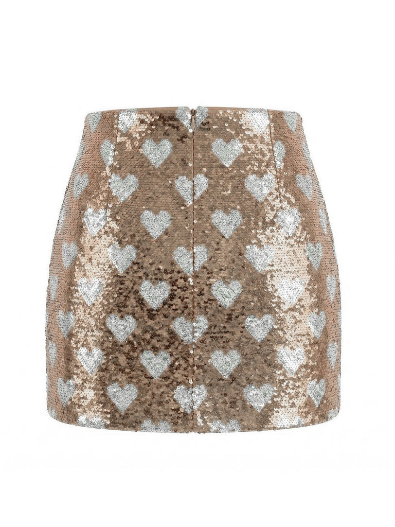 1970s Heart Sequined High Rise Bodycon Skirt - vintage skirt, retro style for vintage lovers