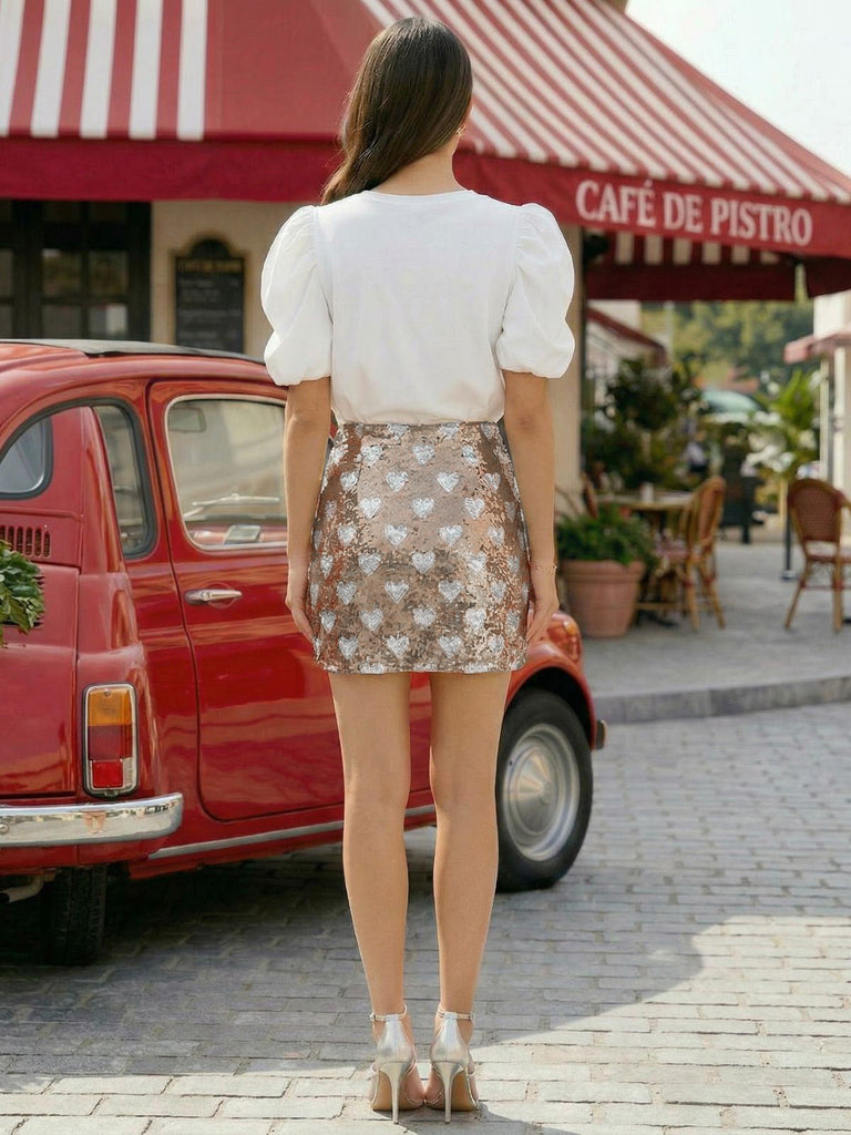 1970s Heart Sequined High Rise Bodycon Skirt - vintage skirt, retro style for vintage lovers