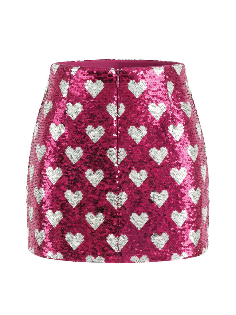 1970s Heart Sequined High Rise Bodycon Skirt - vintage skirt, retro style for vintage lovers