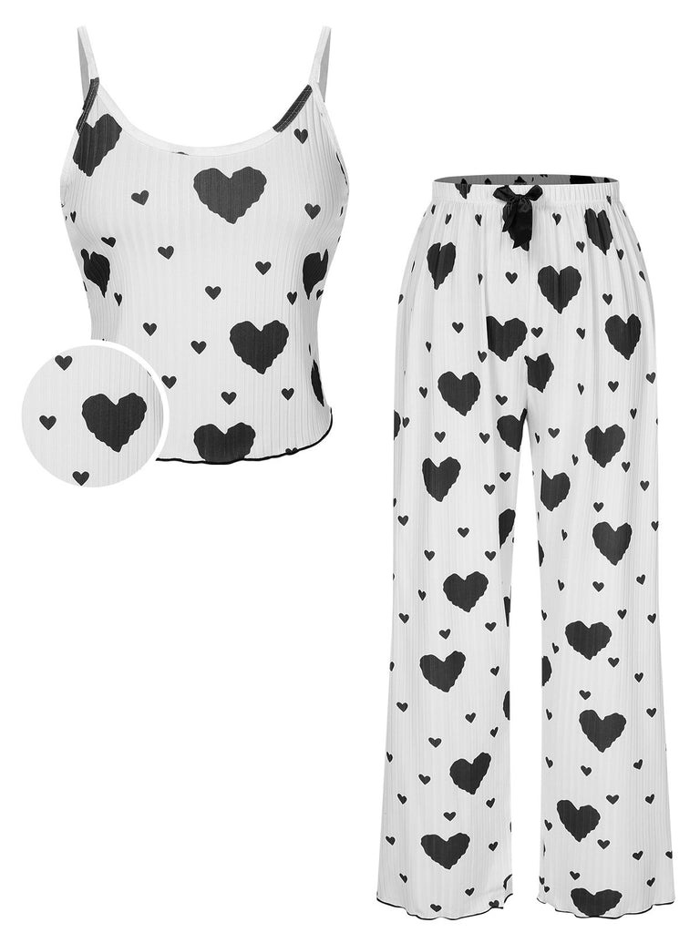 1970s Hearts Knit Spaghetti Strap Pajamas, vintage pajamas, retro nightwear - perfect for women who love vintage and retro fashion