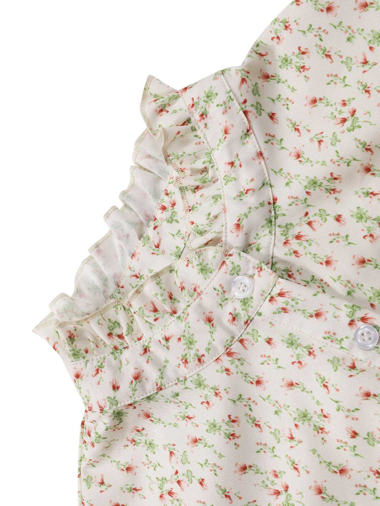 1970s High Neck Ditsy Floral Ruffles Blouse — 1970s elegance she can wear anywhere
