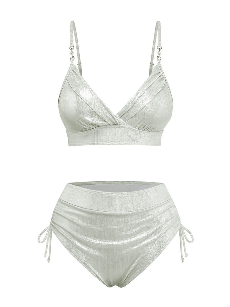1970s High-Waist Metallic Shimmer Bikini Set - vintage fashion, retro style