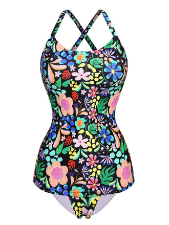 1970s Hippie Floral Strap One-Piece Swimsuit, vintage swimsuit, pin-up swimwear - perfect for women who love vintage and retro fashion