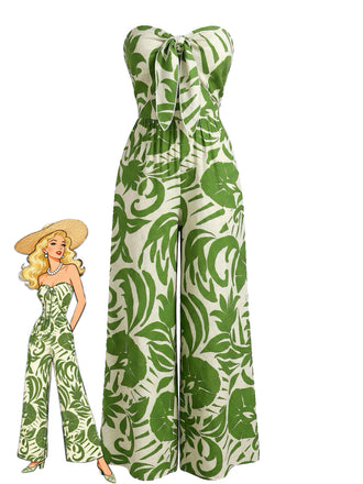 1970s Irregular Print Strapless Boho Jumpsuit - vintage romper, retro jumpsuit for vintage lovers