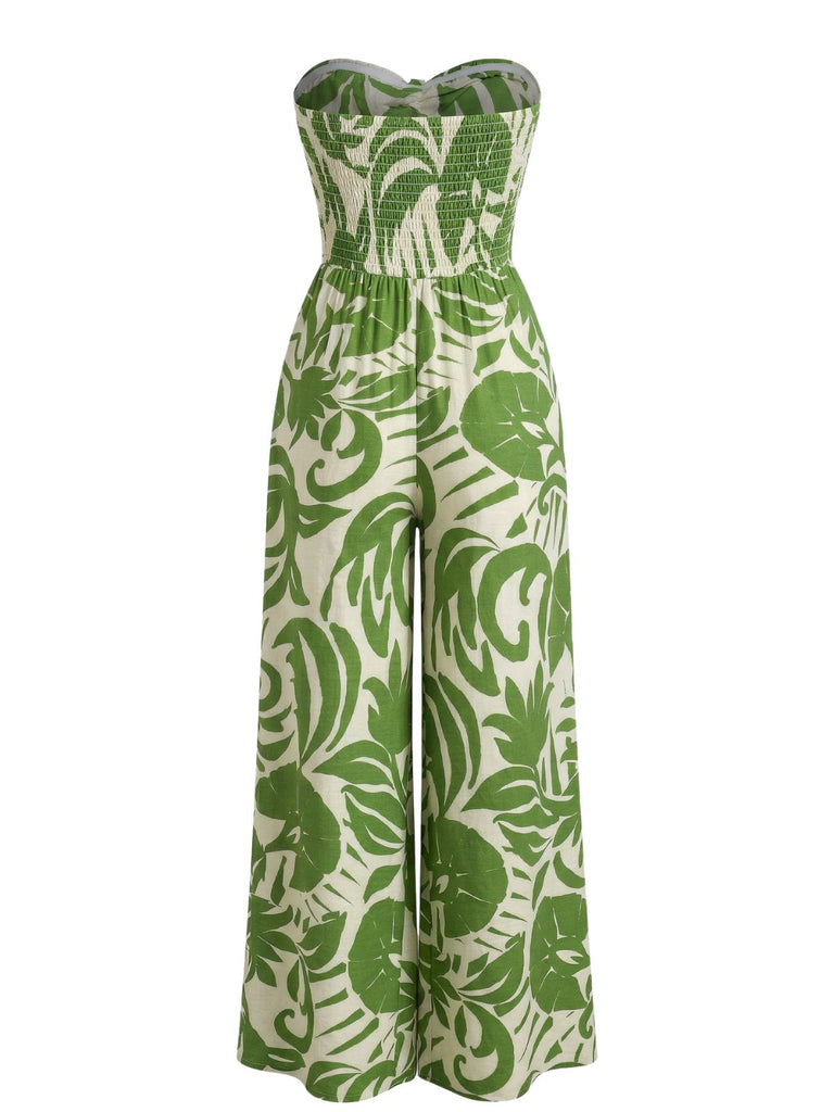 1970s Irregular Print Strapless Boho Jumpsuit - vintage romper, retro jumpsuit for vintage lovers