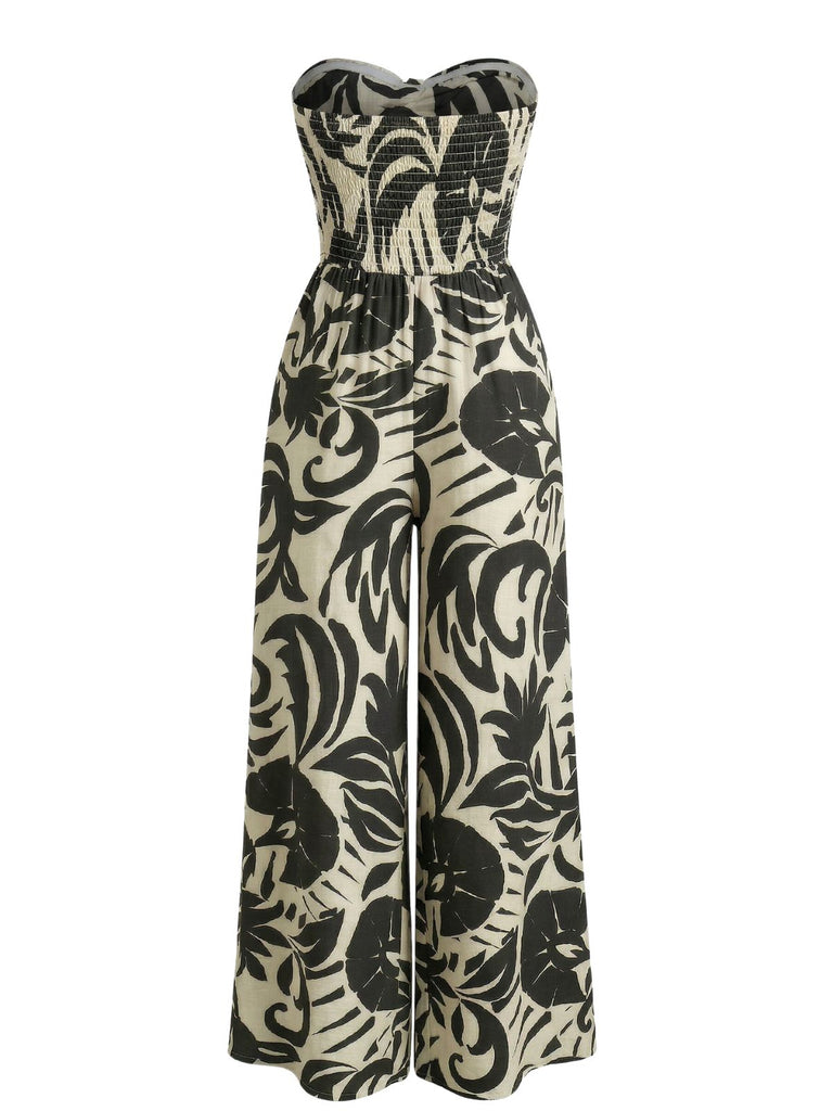 1970s Print Strapless Vacation Fresh Jumpsuit