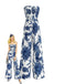 Blue 1970s Celestial Sun Print Smocked Strapless Jumpsuit - vintage jumpsuit, retro fashion
