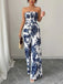 Blue 1970s Celestial Sun Print Smocked Strapless Jumpsuit - vintage jumpsuit, retro fashion