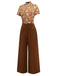 Orange 1970s Daisy Corduroy Patchwork Tie Neck Jumpsuit - vintage jumpsuit, retro fashion