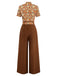 Orange 1970s Daisy Corduroy Patchwork Tie Neck Jumpsuit - vintage jumpsuit, retro fashion
