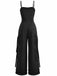 1970s Solid Spaghetti Strap Cargo Style Wide-Leg Jumpsuit - vintage jumpsuit, retro fashion