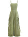 1970s Solid Spaghetti Strap Cargo Style Wide-Leg Jumpsuit - vintage jumpsuit, retro fashion